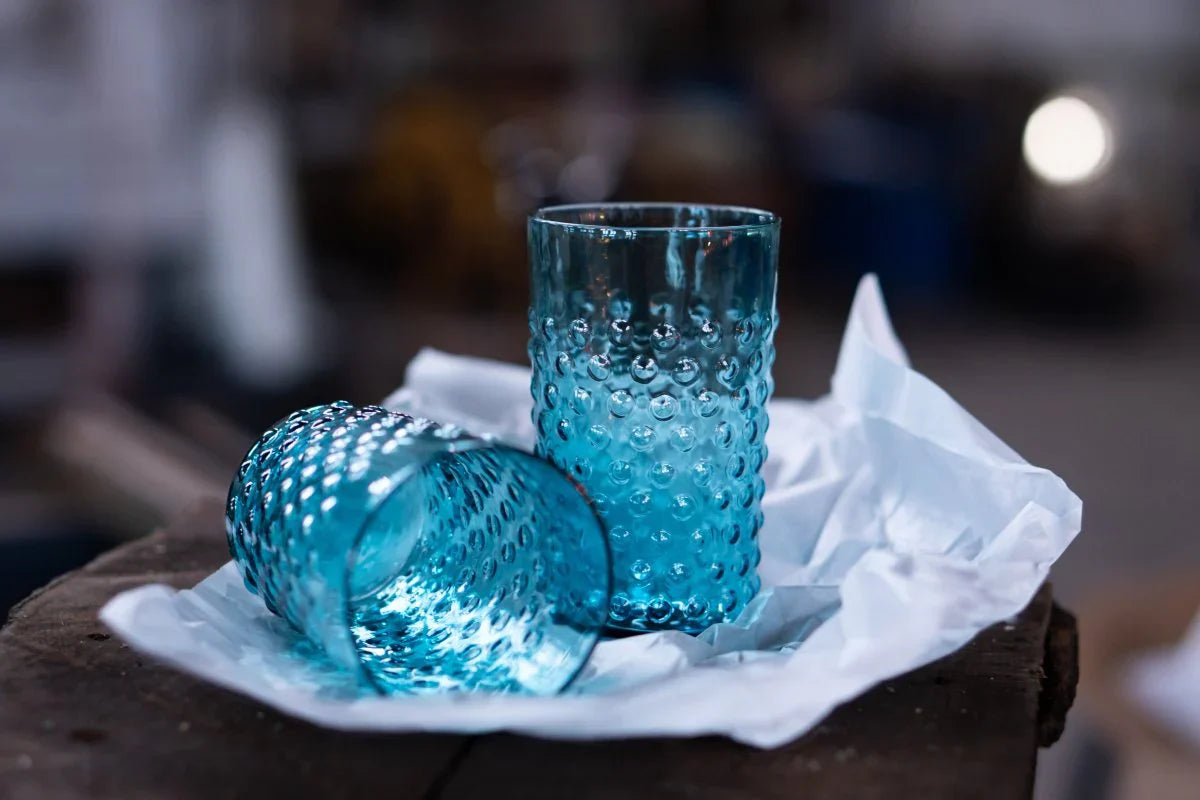 Hobnail sklenice aquamarine - sada 2 ks